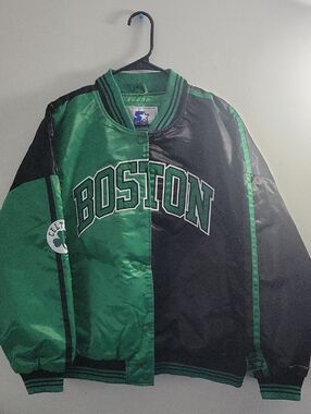STARTER Boston Celtics Green and Black Satin Varsity Jacket